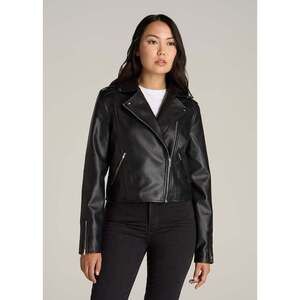 American Tall, Cropped Black Leather Moto Jacket, 2XL TALL